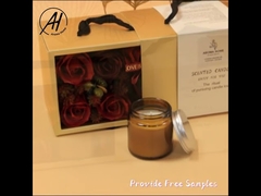 Eukalyptus-Kerzenset aus natürlichem Wachs in brauner Flasche mit Korkdeckel