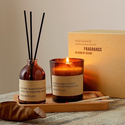 Eigenmarken-Holzpalette, passend zu Sojawachs, Duftkerzen, Reed-Diffusor-Geschenkset