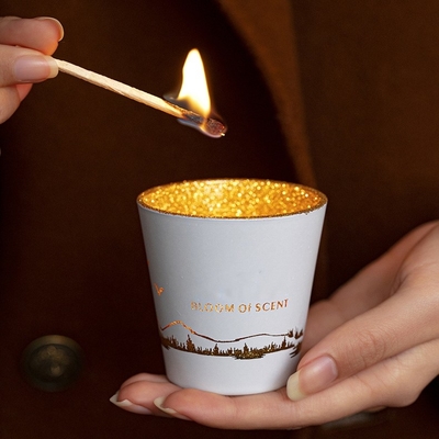 Grünes Weiß-roch hohles heraus Schattenbild-Schalen-Glas-Sojabohnenöl-Wachs Tealight Kerzen