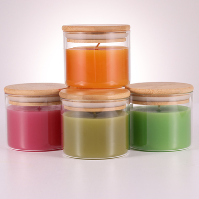 Natürliches Paraffinwachs-Aromatherapie-Aroma-Licht leuchtet 220G mit Bambusdeckel durch