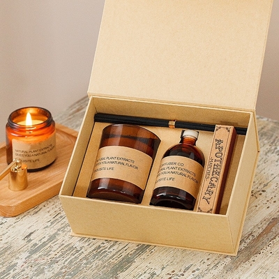 Eigenmarken-Holzpalette, passend zu Sojawachs, Duftkerzen, Reed-Diffusor-Geschenkset
