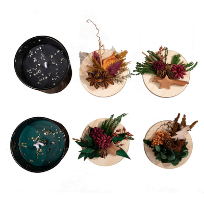 Konservierte Blume Wachs Holzdeckel Weihnachtsduftkerze Geschenkbox Schwarz Grün