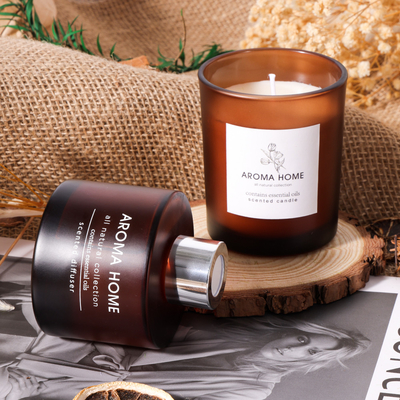 Satz AROMA-AUSGANGS-Heiß-Verkauf Öl-Duft-Glasgefäß-Luxus-Browns Reed Diffuser Scented Candles Gift
