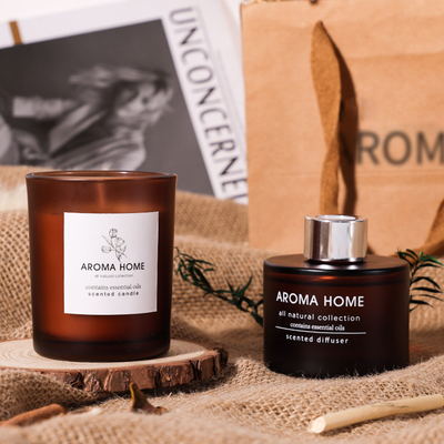 Satz AROMA-AUSGANGS-Heiß-Verkauf Öl-Duft-Glasgefäß-Luxus-Browns Reed Diffuser Scented Candles Gift