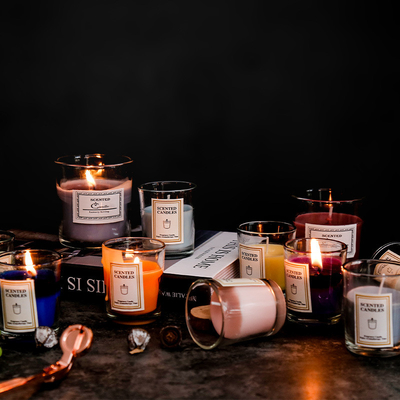 AROMA-AUSGANGSluxuseigenmarken-kundenspezifisches Aromatherapie nordisches Ins-Duft-duftendes Sojabohnenöl-Wachs-klare Glas-Kerzen mit Geschenkbox