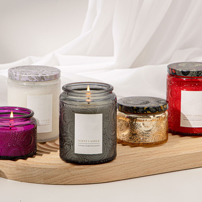 AROMA-AUSGANGSorganisches einzigartiges prägeartiges Glasgefäß roch Kerzen mit Geschenkbox