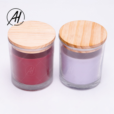 Glasgefäß-hölzerne Deckel-Ausgangs-Dor Custom Soy Wax Scented-Kerzen-Eigenmarke 8OZ
