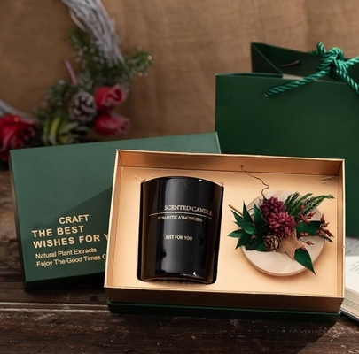Blumen-schwarzes grünes Wachs-hölzernes Deckel-Weihnachtsduftende Kerzen-Hochzeits-Geschenkbox