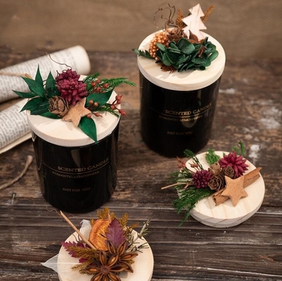Blumen-schwarzes grünes Wachs-hölzernes Deckel-Weihnachtsduftende Kerzen-Hochzeits-Geschenkbox