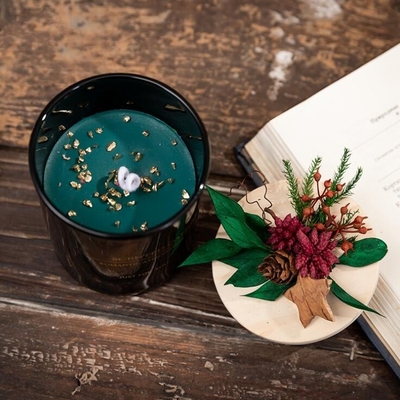 Blumen-schwarzes grünes Wachs-hölzernes Deckel-Weihnachtsduftende Kerzen-Hochzeits-Geschenkbox