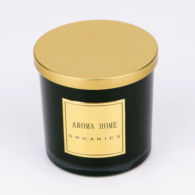 Goldene Metalldeckel-Schwarzglas-Flaschen-Hauptwachs-Geruch-Sojabohnenöl-Kerzen-Eigenmarke 14OZ 400g