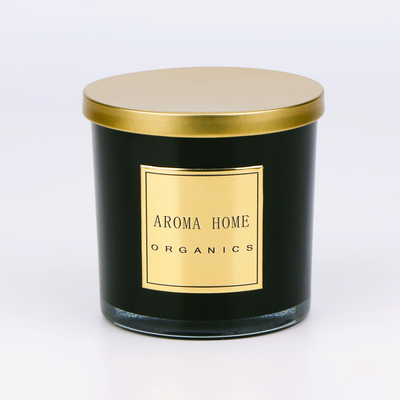 Goldene Metalldeckel-Schwarzglas-Flaschen-Hauptwachs-Geruch-Sojabohnenöl-Kerzen-Eigenmarke 14OZ 400g
