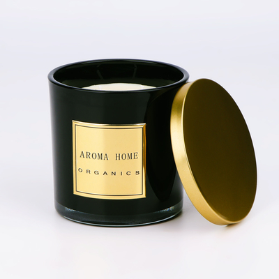 Goldene Metalldeckel-Schwarzglas-Flaschen-Hauptwachs-Geruch-Sojabohnenöl-Kerzen-Eigenmarke 14OZ 400g