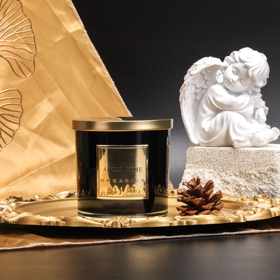Goldene Metalldeckel-Schwarzglas-Flaschen-Hauptwachs-Geruch-Sojabohnenöl-Kerzen-Eigenmarke 14OZ 400g