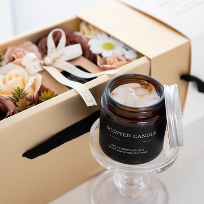 Personifizierter Betriebsblumen-Brown-Glasgefäß-Sojabohnenöl-Wachs-duftender Kerzen-Geschenk-Luxussatz