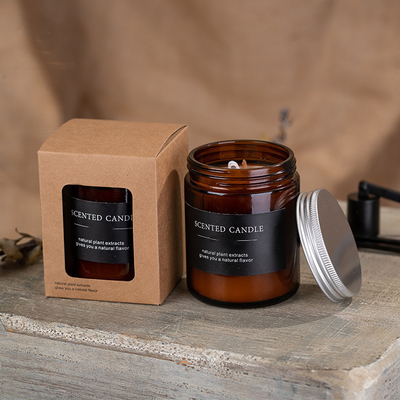 Amber Glass Soy Wax Scented-Glas-Sojabohnenöl-Kerzen-Brown-Farbe 180g