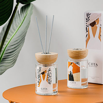Duft-Parfüm-Glas-Flasche Reed Diffuser With Wooden Lid des Aromatherapie-ätherischen Öls