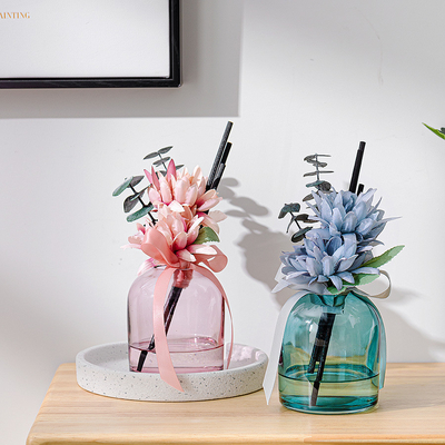 Blumen-Faser-Stock-Aromatherapie-Glas-Flaschen-Runde Reed Diffuser 400ml des ätherischen Öls