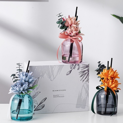 Blumen-Faser-Stock-Aromatherapie-Glas-Flaschen-Runde Reed Diffuser 400ml des ätherischen Öls