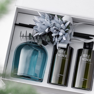 Blumen-Faser-Stock-Aromatherapie-Glas-Flaschen-Runde Reed Diffuser 400ml des ätherischen Öls
