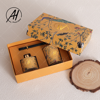 Nordisches Art-Fireless Glasgefäß-duftende Luxuskerzen Reed Diffuser Set With Box