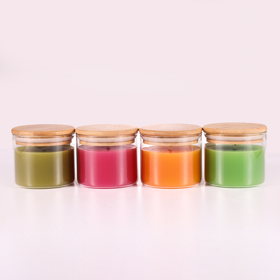 Natürliches Paraffinwachs-Aromatherapie-Aroma-Licht leuchtet 220G mit Bambusdeckel durch