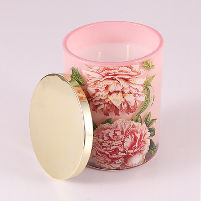 Rosa Blume der Glasgefäß-duftende Kerzen-415g, die mit Metalldeckel druckt