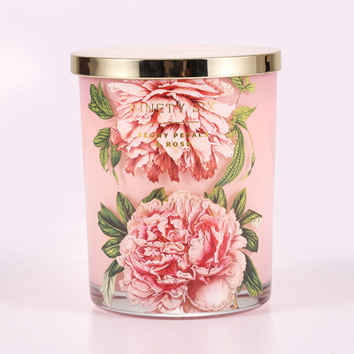 Rosa Blume der Glasgefäß-duftende Kerzen-415g, die mit Metalldeckel druckt